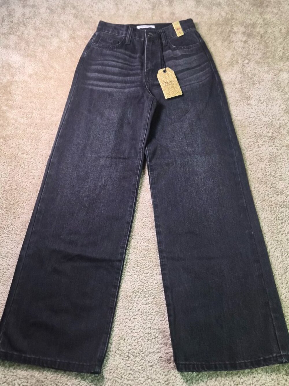 Vibrant MIU Jeans Wide Leg Womens Juniors Size 1 24 Black Boho Baggy NWT F839